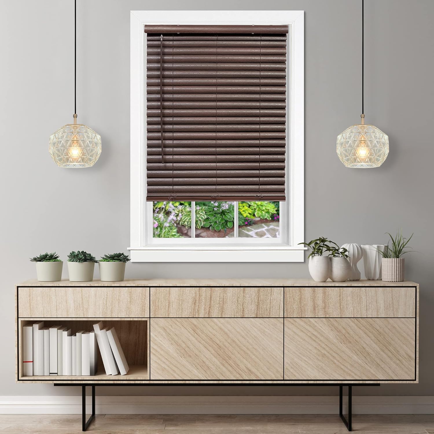 Cordless Room Darkening Venetian Blind - 32 Inch Width, 64 Inch Length, 2 Vinyl Slat Size - Mahogany - GII Luna Light Filtering Horizontal Mini Windows Blinds for Interior by Achim Home Decor